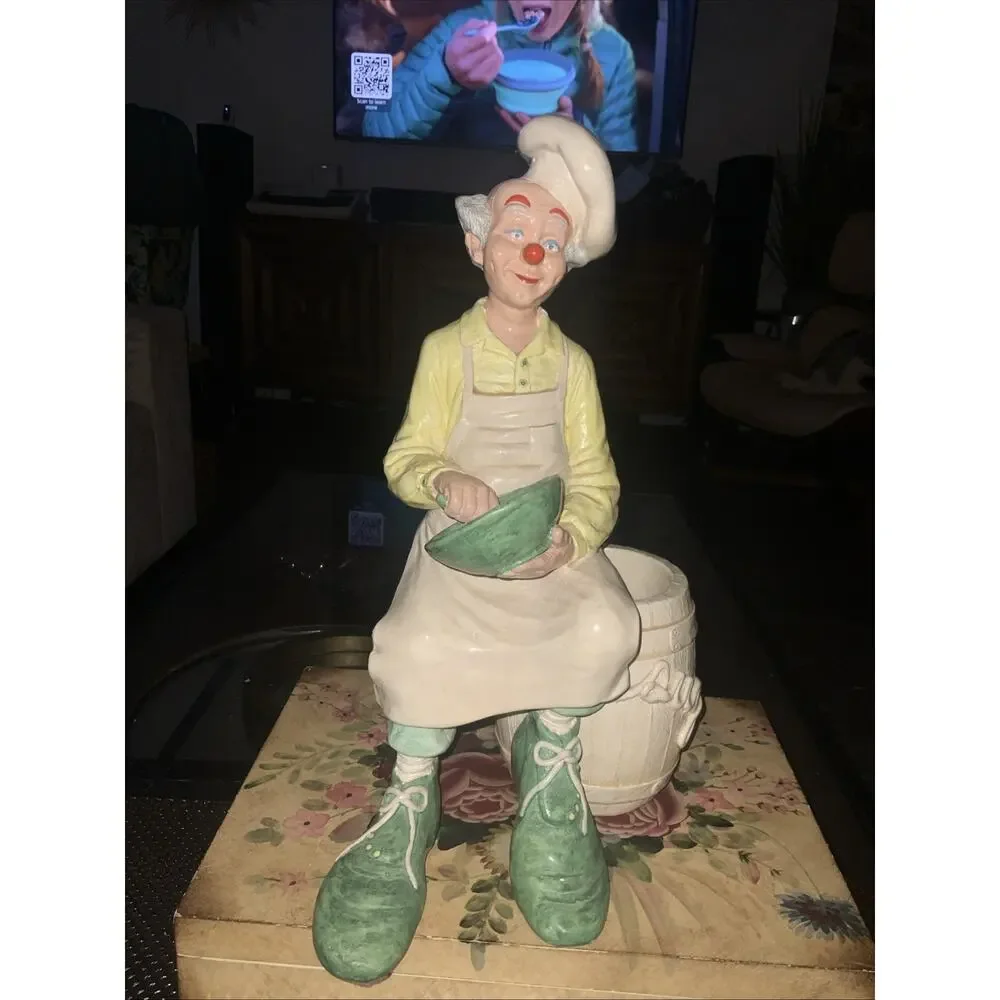 VTG RARE Clown Sitting on a Sugar Barrel Utensil Container Kitchen Statue
